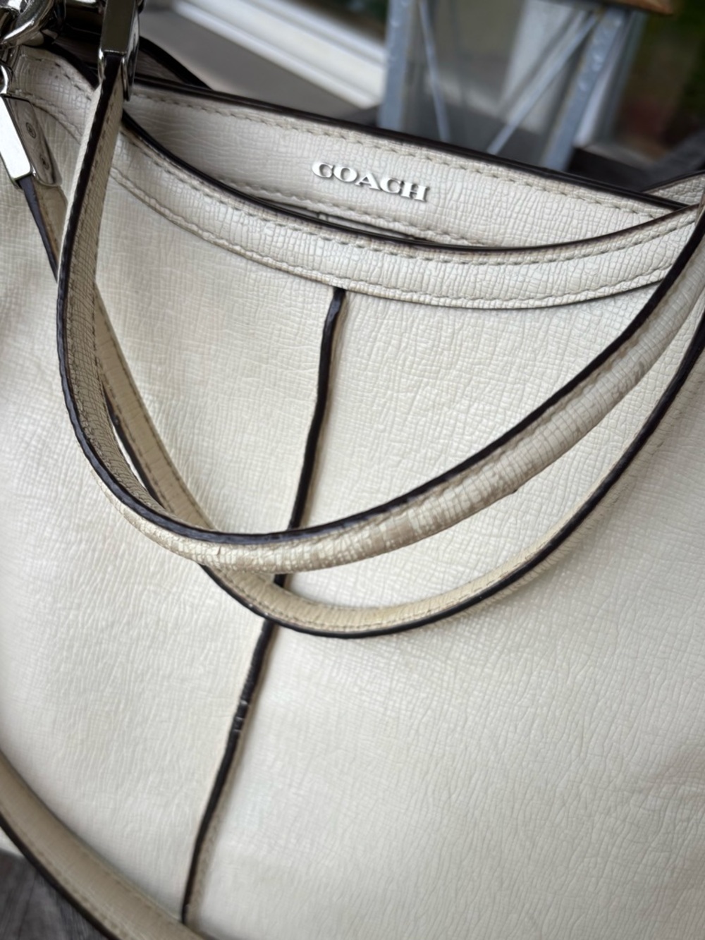 Coach Madison Caroline Satchel Cream Pebbled Leather Bag - Picture 9 of 12